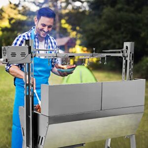 Migoda Stainless Steel Rotisserie Grill with Back Cover Guard, 25W Motor Small Pig Lamb Rotisserie Roaster, 37'' 2 in 1 BBQ Charcoal Rotisserie Grill for Camping Outdoor Kitchen