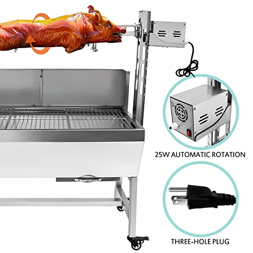 Migoda Stainless Steel Rotisserie Grill with Back Cover Guard, 25W Motor Small Pig Lamb Rotisserie Roaster, 37'' 2 in 1 BBQ Charcoal Rotisserie Grill for Camping Outdoor Kitchen