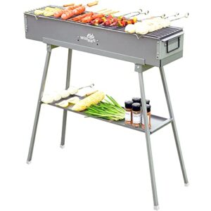 WILLBBQ Commercial Quality Portable Charcoal Grills Multiple Size Hibachi BBQ Lamb Skewer Folded Camping Barbecue Grill for Garden Backyard Party Picnic Travel Home Outdoor Cooking Use(31.6x7.1x5.1 inch)