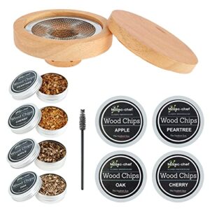 cocktail smoker for infused cocktails whiskey, wine, grill, flavored beverage smoker in four flavors of oak, cherry, apple and hickory wood chips, gift for men, 15x15x5