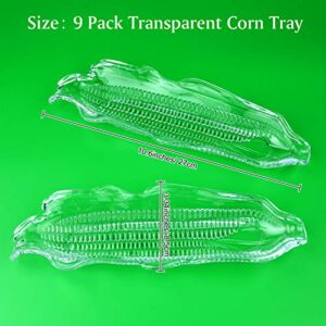 FEPITO 9 Pcs Corn Trays with 20 Pcs Corn Holders on the Cob Skewers Transparent Plastic Corn Dishes Corn Holders Cob Dinnerware for Sweet Butter Corn