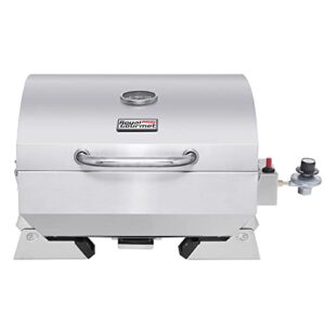 royal gourmet gt1001 stainless steel portable grill, 10000 btu bbq tabletop gas grill with folding legs and lockable lid, outdoor camping, deck and tailgating, silver