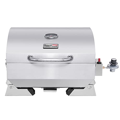 Royal Gourmet GT1001 Stainless Steel Portable Grill, 10000 BTU BBQ Tabletop Gas Grill with Folding Legs and Lockable Lid, Outdoor Camping, Deck and Tailgating, Silver