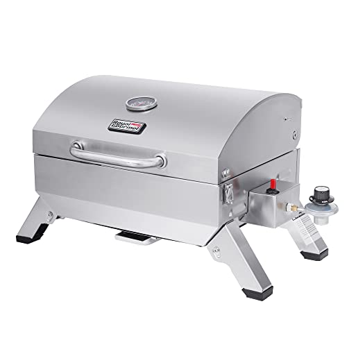 Royal Gourmet GT1001 Stainless Steel Portable Grill, 10000 BTU BBQ Tabletop Gas Grill with Folding Legs and Lockable Lid, Outdoor Camping, Deck and Tailgating, Silver