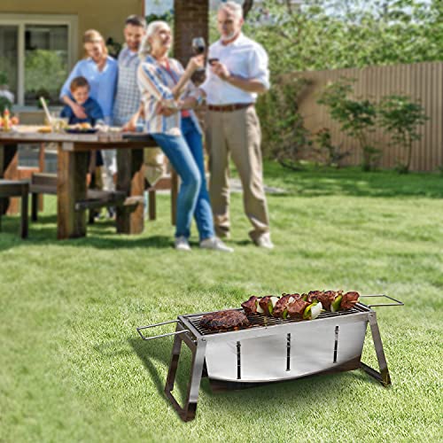 Fire Sense 63724 Stainless Steel Foldaway Charcoal Grill Heavy Duty Stainless Steel Construction For Outdoor Barbecues Camping Tailgating Traveling Charcoal Grate & Carry Bag Included