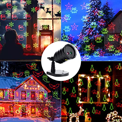 Christmas Projector Lights Outdoor, Party Laser Light Projection 10 Patterns Waterproof with Timer Speed Flash Mode Setting Landscape Spotlight for Indoor House Halloween Holiday Decoration, Red+Green
