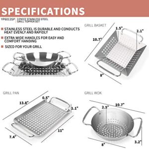 Extreme Salmon 3-Piece Mini Small Grill Topper Set, Heavy Duty Stainless Steel BBQ Grill Wok Grill Basket Grill Pan Set Grill Accessories Perfect for Grilling Vegetable, Diced Meat, Seafood and More