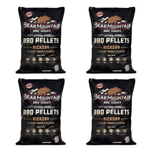 bear mountain fb14 premium all natural low moisture hardwood smoky hickory bbq smoker pellets for outdoor grilling, 40 pound bag (4 pack)