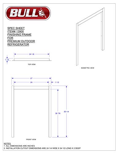 Bull Outdoor Products 13900 Outdoor Refrigerator Finishing Frame, Stainless Steel