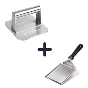 hulisen stainless steel 5.5 inch square burger press + 6×5 inch large stainless steel spatula