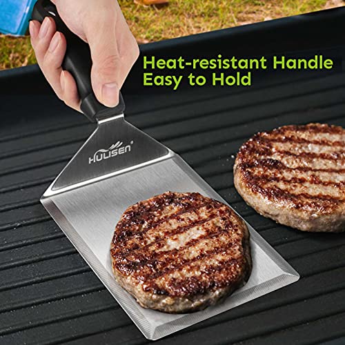 HULISEN Stainless Steel 5.5 inch Square Burger Press + 6x5 inch Large Stainless Steel Spatula