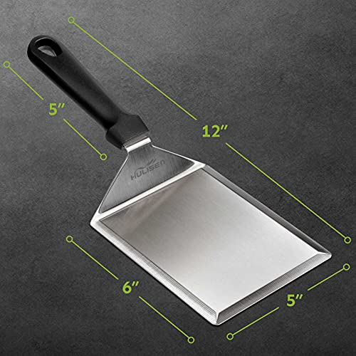 HULISEN Stainless Steel 5.5 inch Square Burger Press + 6x5 inch Large Stainless Steel Spatula