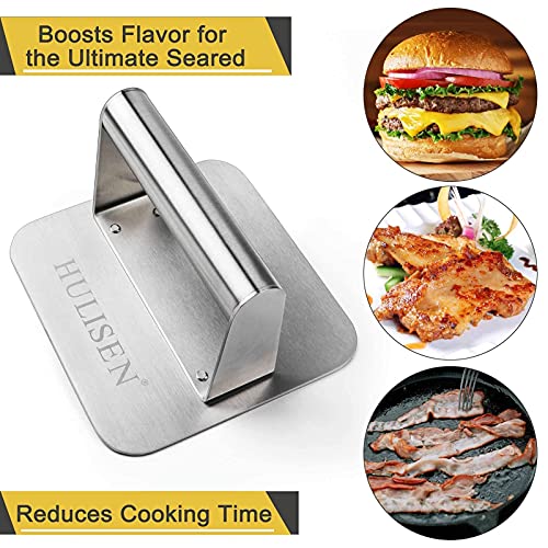 HULISEN Stainless Steel 5.5 inch Square Burger Press + 6x5 inch Large Stainless Steel Spatula