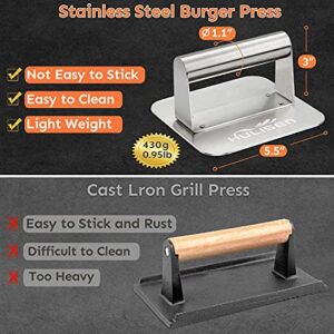 HULISEN Stainless Steel 5.5 inch Square Burger Press + 6x5 inch Large Stainless Steel Spatula