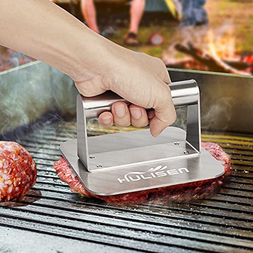 HULISEN Stainless Steel 5.5 inch Square Burger Press + 6x5 inch Large Stainless Steel Spatula