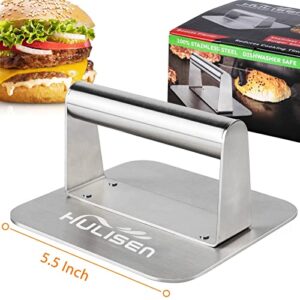 HULISEN Stainless Steel 5.5 inch Square Burger Press + 6x5 inch Large Stainless Steel Spatula