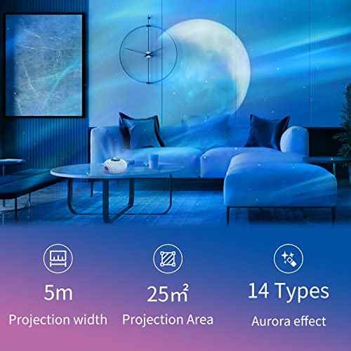 XMLHL Aurora Star Projector, Galaxy Projector with Timer and Remote Control, Built-in 5 Music 14 Colors, 7 Brightness, Suitable for Party, Home Theater, Ceiling, Room Decoration.