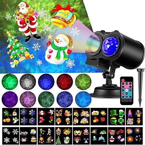 Christmas Projector Lights, LED Projection Light, 2 in 1 Water Wave Projector Light with 16 Switchable Patterns,Waterproof Landscape Light Show for Celebration Halloween Birthday and Party Decoration