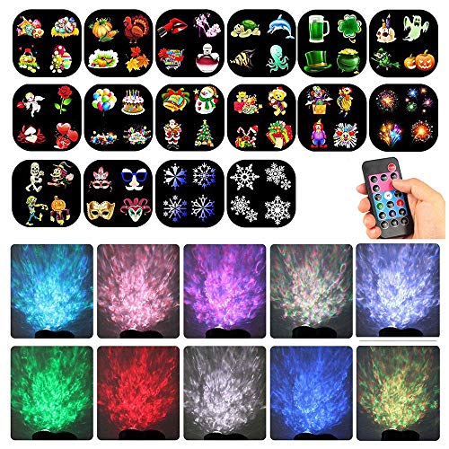 Christmas Projector Lights, LED Projection Light, 2 in 1 Water Wave Projector Light with 16 Switchable Patterns,Waterproof Landscape Light Show for Celebration Halloween Birthday and Party Decoration