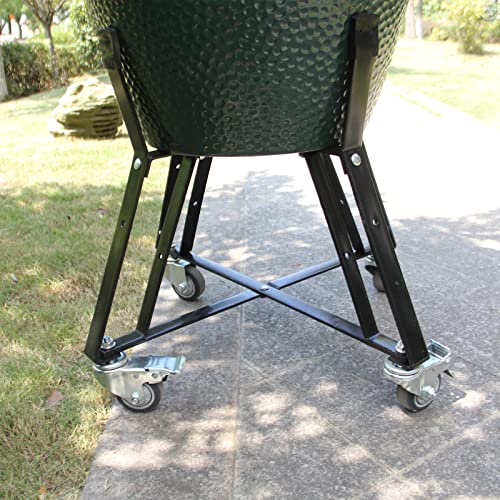 Rolling Cart Nest for Large Big Green Egg with Heavy Duty Locking Caster Wheels Powder Coated Steel Rolling Outdoor Cart Rolling Nest Big Green Egg Smoker Kamado Joe Grill Stand Accessories