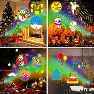 Christmas Projector Lights Remote Control 2-in-1 Moving Patterns with Ocean Wave LED Landscape Lights Waterproof Outdoor Indoor Xmas Theme Party Yard Garden Decorations 18 Slides 10 Color