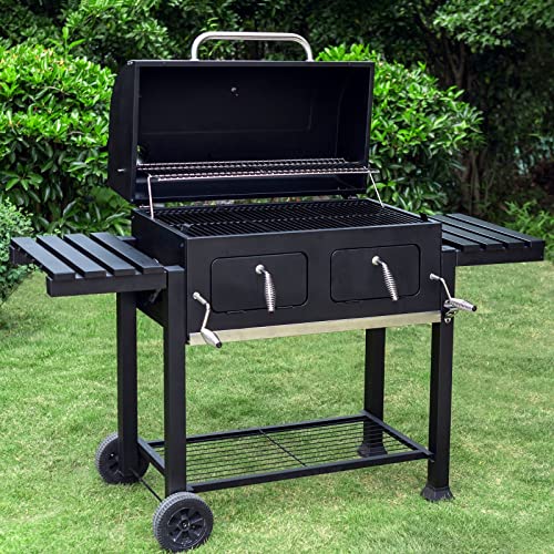 Sophia & William Heavy-duty Charcoal BBQ Grills Extra Large Outdoor Barbecue Grill with 794 SQ.IN. Cooking Area, Dual-Zone Individual & Adjustable Charcoal Tray and Foldable Side Table, Black