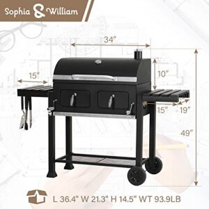 Sophia & William Heavy-duty Charcoal BBQ Grills Extra Large Outdoor Barbecue Grill with 794 SQ.IN. Cooking Area, Dual-Zone Individual & Adjustable Charcoal Tray and Foldable Side Table, Black