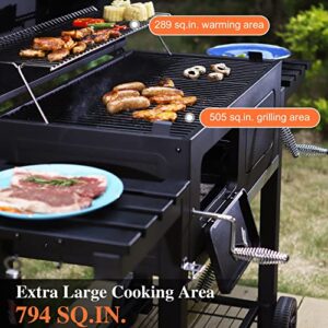 Sophia & William Heavy-duty Charcoal BBQ Grills Extra Large Outdoor Barbecue Grill with 794 SQ.IN. Cooking Area, Dual-Zone Individual & Adjustable Charcoal Tray and Foldable Side Table, Black