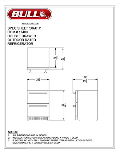 Bull Outdoor Products 17400 Double Drawer Outdoor Rated Refrigerator, Stainless Steel