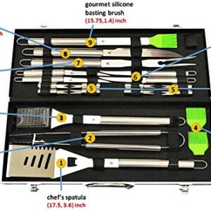 G & F 20-Piece Stainless-Steel BBQ Tool Kit, Strong, Sturdy, Heavy Duty Grilling Tool Kit in Portable Aluminium Carrying Case, Dishwasher Safe