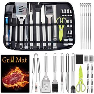 leonyo 27pcs bbq grill accessories in case, heavy duty stainless steel barbecue grilling tools set for kitchen outdoor cooking camping smoking, dishwasher safe, portable bag, gift for men women