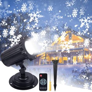 snowflake projector lights outdoor, biger hd white snowfall lights waterproof with rf remote control timer, landscape decorative projection lamp for xmas holiday wedding party decoration