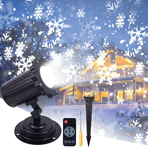 Snowflake Projector Lights Outdoor, Biger HD White Snowfall Lights Waterproof with RF Remote Control Timer, Landscape Decorative Projection Lamp for Xmas Holiday Wedding Party Decoration