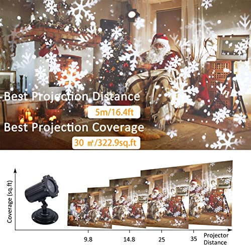 Snowflake Projector Lights Outdoor, Biger HD White Snowfall Lights Waterproof with RF Remote Control Timer, Landscape Decorative Projection Lamp for Xmas Holiday Wedding Party Decoration