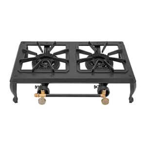 only fire cast iron camping stove 2 burner stove propane gas cooker for outdoor camping, barbecue grilling, tailgating, hiking