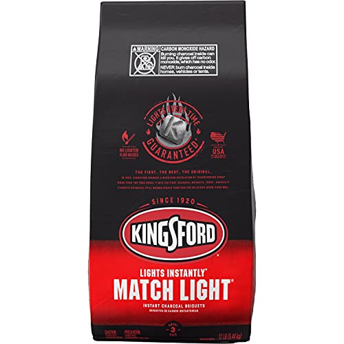 Kingsford Match Light Instant Charcoal Briquettes, BBQ Charcoal for Grilling, Ready in 10 Minutes, No Lighter Fluid or Starter Needed, 12 lbs