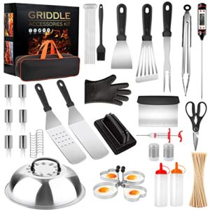 ahbreton griddle accessories kit, 147pcs outdoor barbecue tools, for blackstone griddle utensils and camp chef stainless cooking accessories tools kit, set with spatula, bbq tongs, egg ring