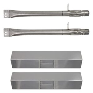 2-pack bbq gas grill tube burner & heat shield plate tent replacement parts for brinkmann 810-2512-s – compatible barbeque stainless steel pipe burners & flame tamer, guard, deflector, flavorizer bar