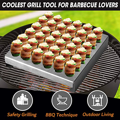 Silver Stainless Steel Jalapeno Poppers Grill Rack Large 36 Hole Pepper Roasting Rack Capacity Poppers Rack Great Taste for Your Barbecue and Oven Best Unique BBQ Rack Gift for Family or Cooker