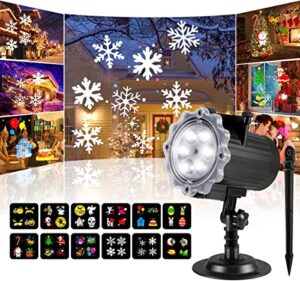 ecoguru christmas projector lights outdoor, led christmas light projector upgraded ip65 waterproof 12 hd effects holiday projection lights outdoor for xmas birthday party holiday, spike/ground