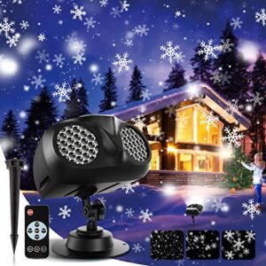 christmas projector lights outdoor, upgraded led binocular rotating snowflake projector lights, waterproof snowfall landscape light with remote rf control timer for xmas halloween holiday party decor