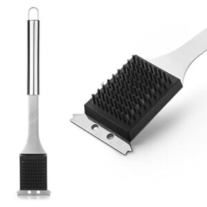 unco- grill brush and scraper, 16.7”, stainless steel, grill cleaner, grill brush, grill cleaning brush, bbq brill brush, bbq brush for grill cleaning, grill brush for outdoor grill, safe grill brush