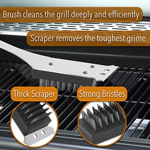 UNCO- Grill Brush and Scraper, 16.7”, Stainless Steel, Grill Cleaner, Grill Brush, Grill Cleaning Brush, BBQ Brill Brush, BBQ Brush for Grill Cleaning, Grill Brush for Outdoor Grill, Safe Grill Brush