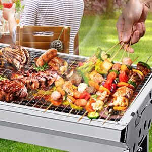 Uten Portable Charcoal Grill, Stainless Steel Folding BBQ Grill and Smoker, Barbecue Grill for Outdoor Cooking Camping Hiking Picnics Garden Beach Party BBQ Tools (Large)