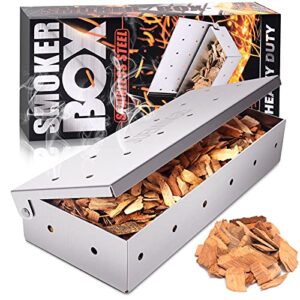 juemingzi smoker box for bbq grill wood chips – 25% thicker stainless steel won’t warp – barbecue meat smoker for charcoal and gas grills | smoker grill tool
