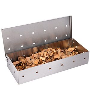 JUEMINGZI Smoker Box for BBQ Grill Wood Chips - 25% Thicker Stainless Steel Won't Warp - Barbecue Meat smoker for Charcoal and Gas Grills | Smoker grill tool