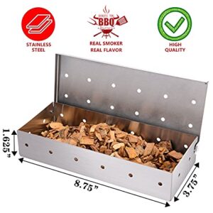 JUEMINGZI Smoker Box for BBQ Grill Wood Chips - 25% Thicker Stainless Steel Won't Warp - Barbecue Meat smoker for Charcoal and Gas Grills | Smoker grill tool