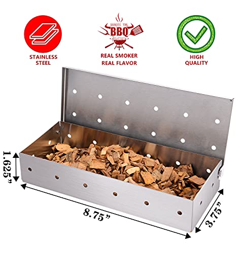 JUEMINGZI Smoker Box for BBQ Grill Wood Chips - 25% Thicker Stainless Steel Won't Warp - Barbecue Meat smoker for Charcoal and Gas Grills | Smoker grill tool