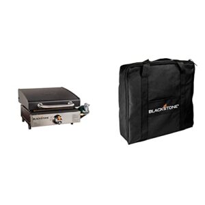 blackstone 1814 stainless steel propane gas portable, 12, 000 btus, 17 inch, black & 17 inch griddle cover and carry bag water resistant 600d polyester heavy duty flat top 17” gas grill cover