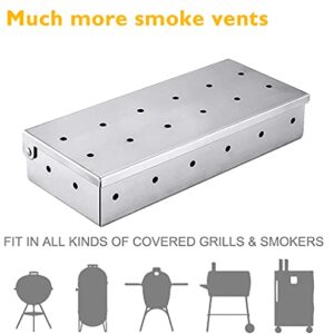 Cosumina Stainless Steel BBQ Smoker Box for Grilling Barbecue Wood Chips On Gas Grill or Charcoal Grill Grilling Accessories with Basting Brush